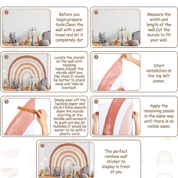 Rainbow Wall Decal 94.5 x 82.7 Inch Large Boho Vinyl Nursery Decor Peel & Stick - Picture 5 of 5